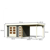 Abri de jardin en bois massif gris terre 9,24m² Kerko 6 avec appentis 280cm – Karibu Ma boutique